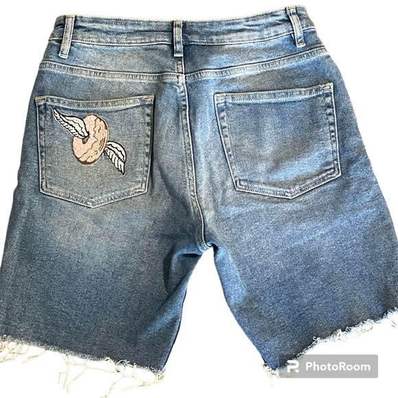 ASOS 90’s long baggy denim shorts patchwork size 30 - Picture 3 of 5